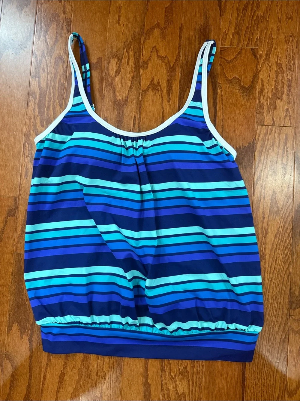 VENUS Blouson Tankini Top Blue Stripe Swim Top Size 10 NWOT